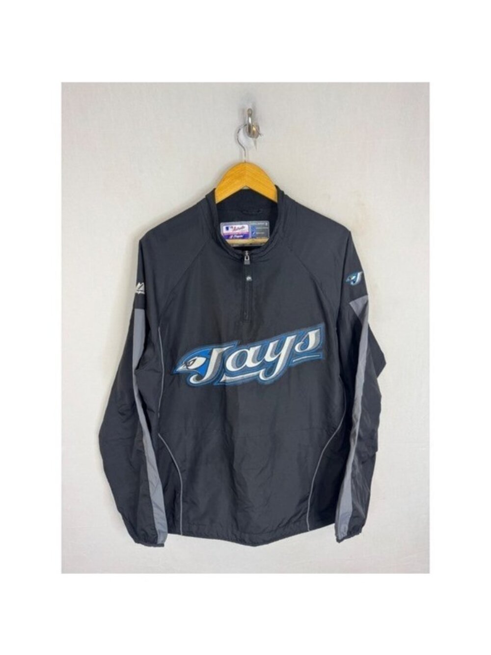Vintage Majestic Toronto Blue Jays MLB Quarter Zip Windbreaker Jacket Black L